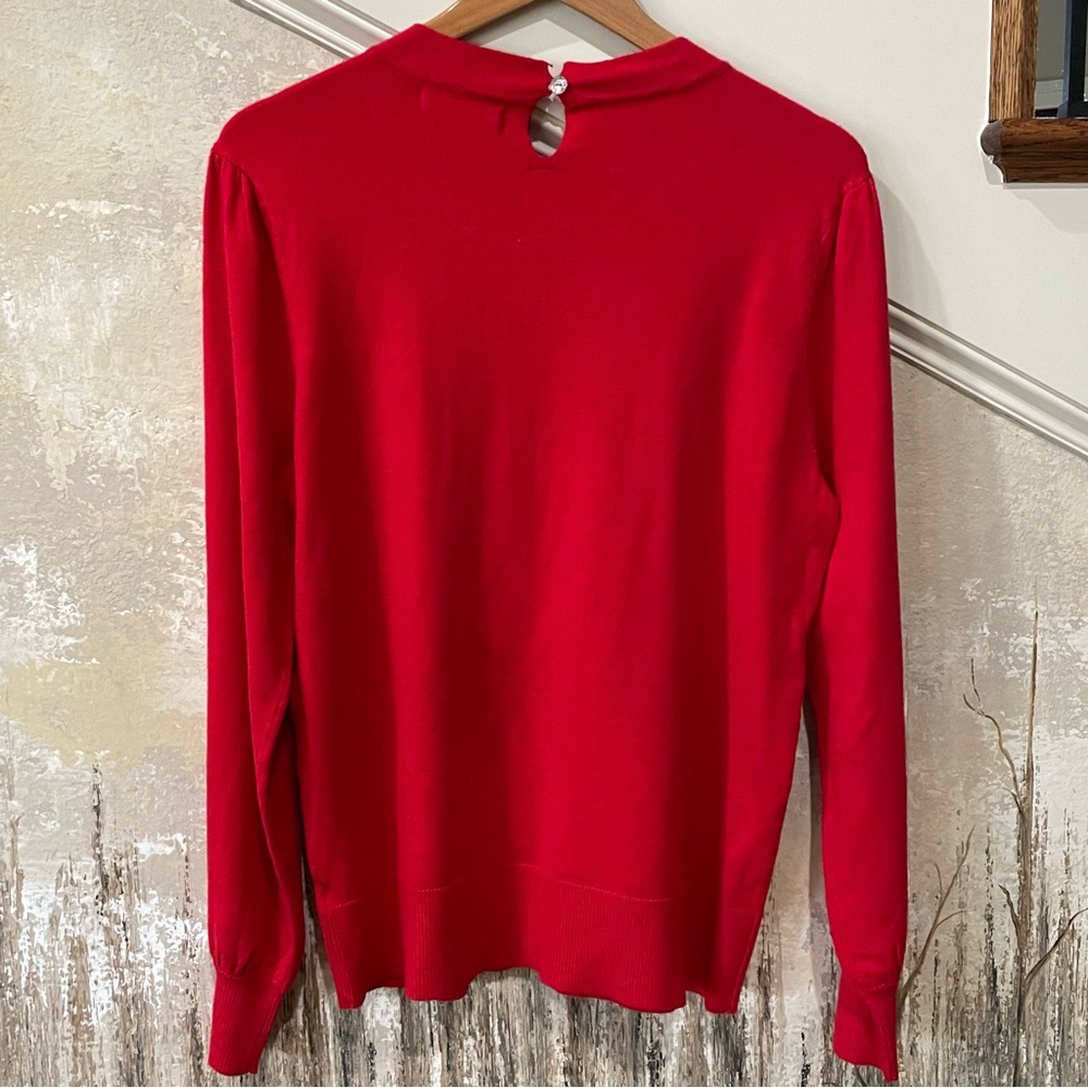Liz Claiborne•Diamond Rhinestones & Pearls•Neckline Red Sweater•Large - Picture 4 of 9